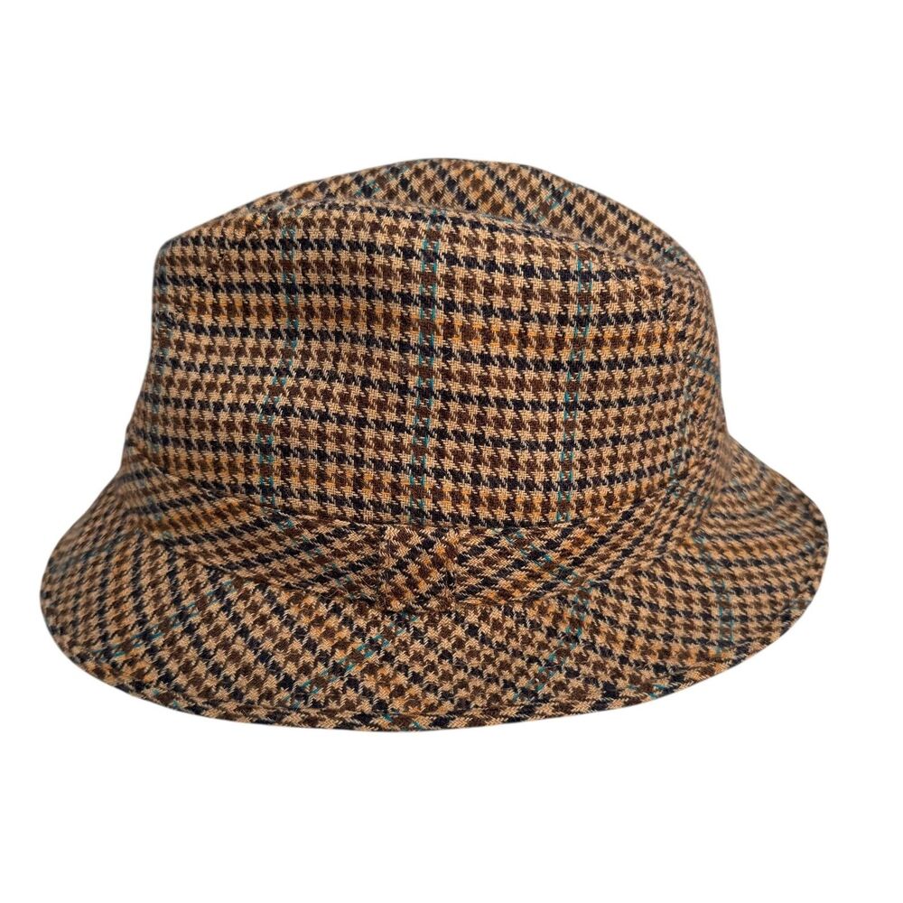 Country Gentleman Hat Mens XL Brown Houndstooth Wool Tweed Fedora Lined